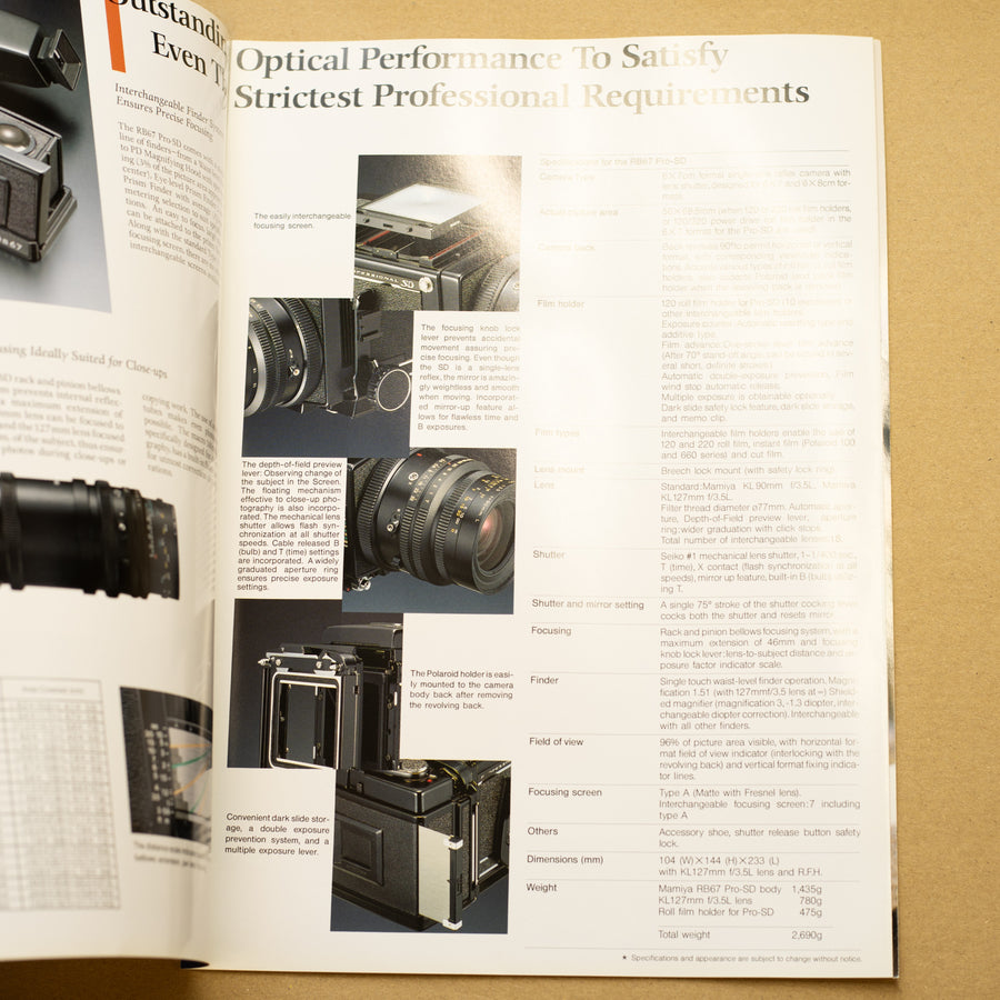 Genuine Vintage Mamiya RB67 Pro SD Sales Brochure