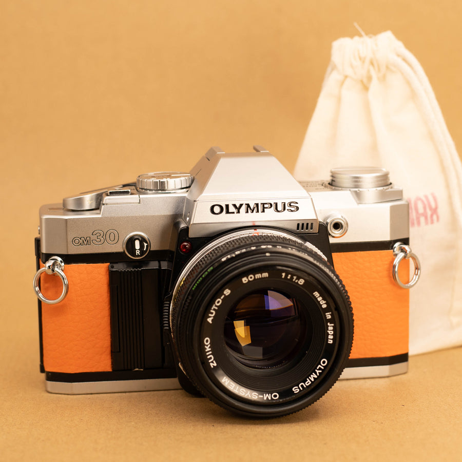 Olympus OM30 in Orange with 50mm f/1.8 Lens