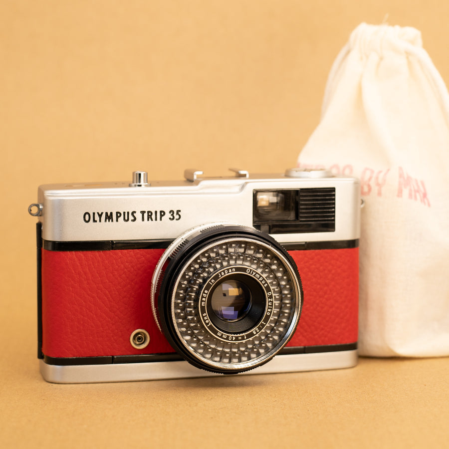 Red Olympus Trip 35 35mm film camera for beginners